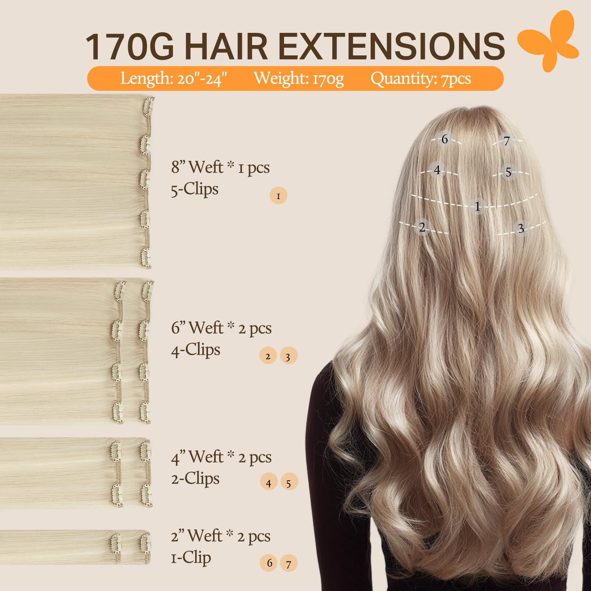 DOORES Clip in Hair Extensions 170g packaging