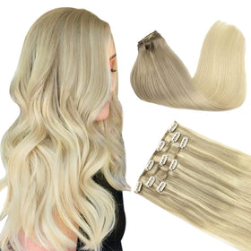 DOORES clip-in hair extensions 18 inch balayage ash blonde front view