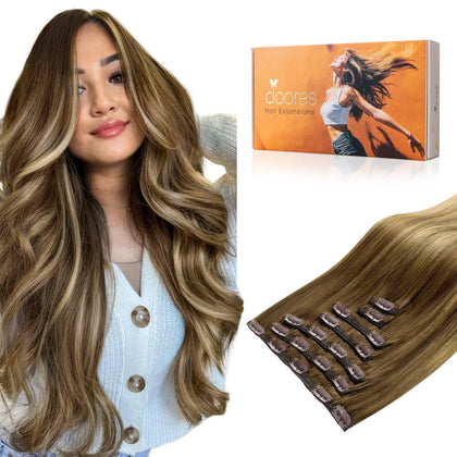 DOORES Clip in Hair Extensions 195g front view