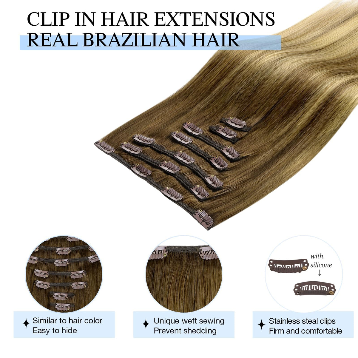 DOORES Clip in Hair Extensions 195g soft texture