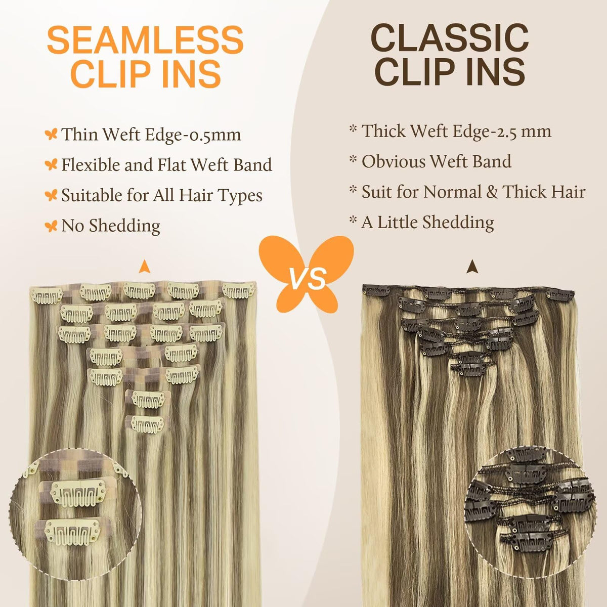 DOORES Clip in Hair Extensions 2 inch piece display