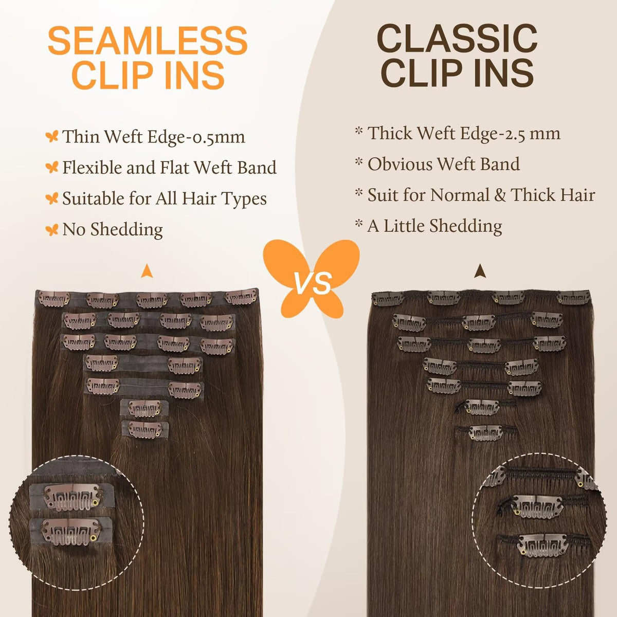 DOORES Clip in Hair Extensions 2 inch pieces display