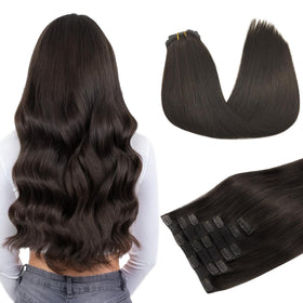 DOORES Clip in Hair Extensions 20 Inch Dark Brown front view