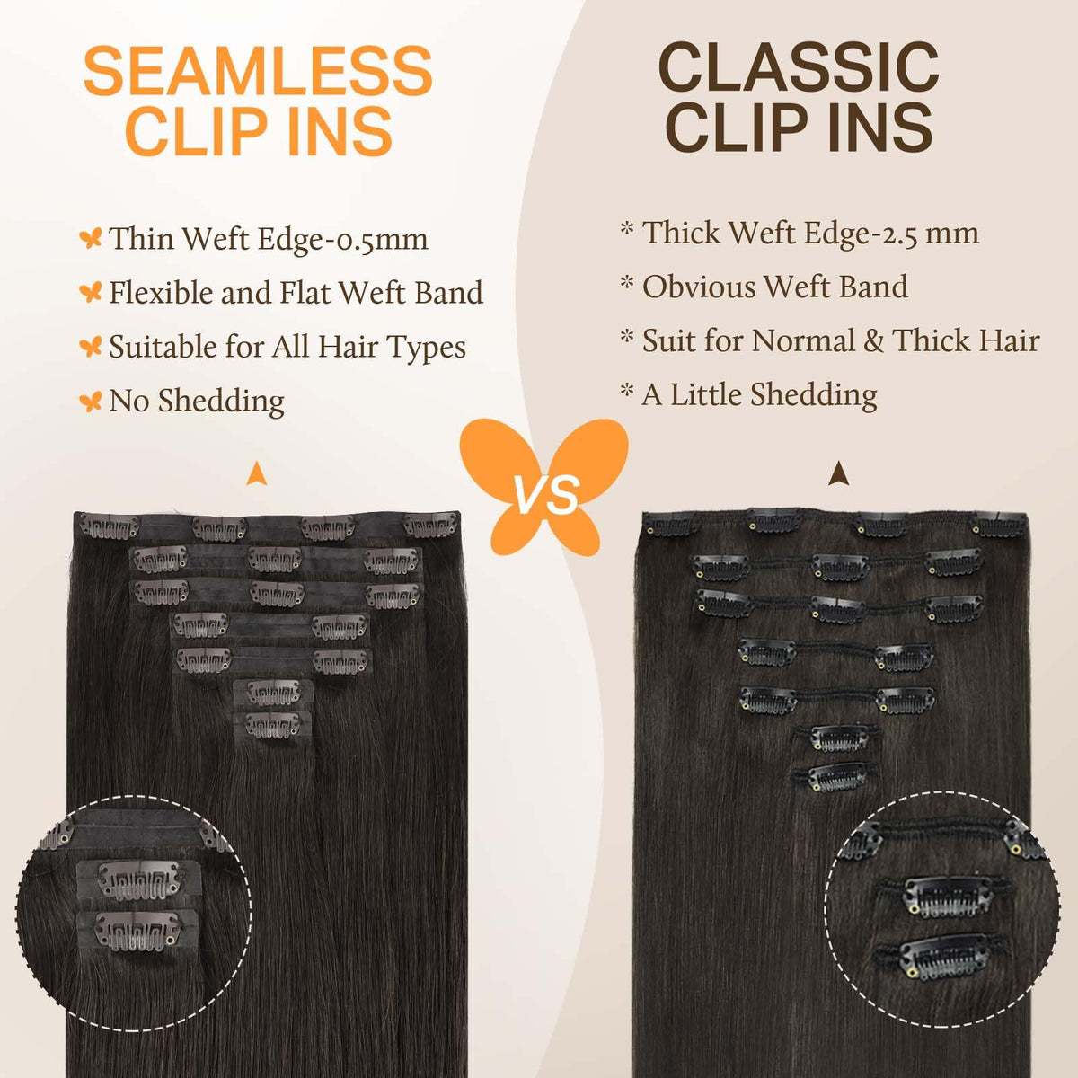 DOORES Clip in Hair Extensions 20 Inch Dark Brown texture