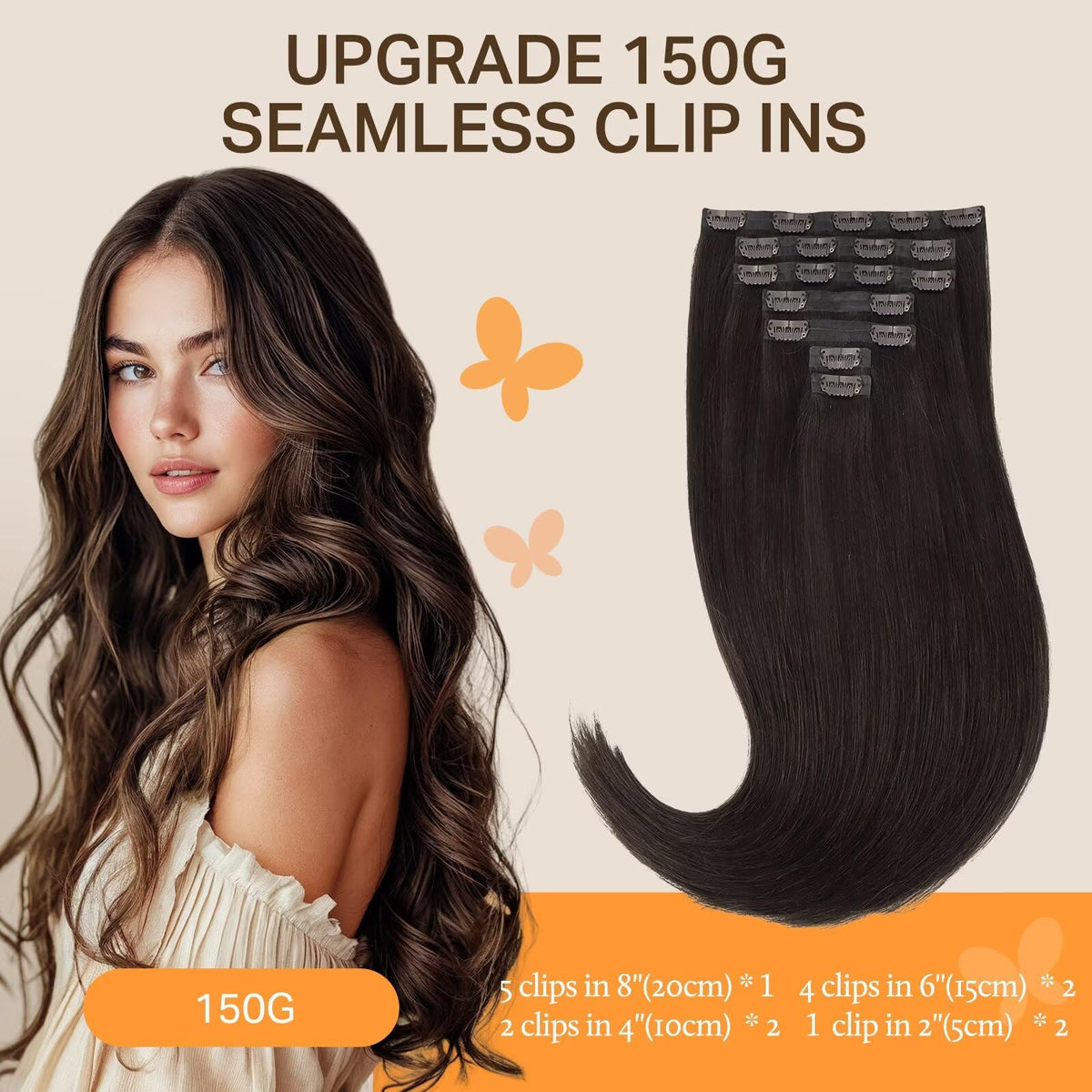 DOORES Clip in Hair Extensions 200g 16-inch side view
