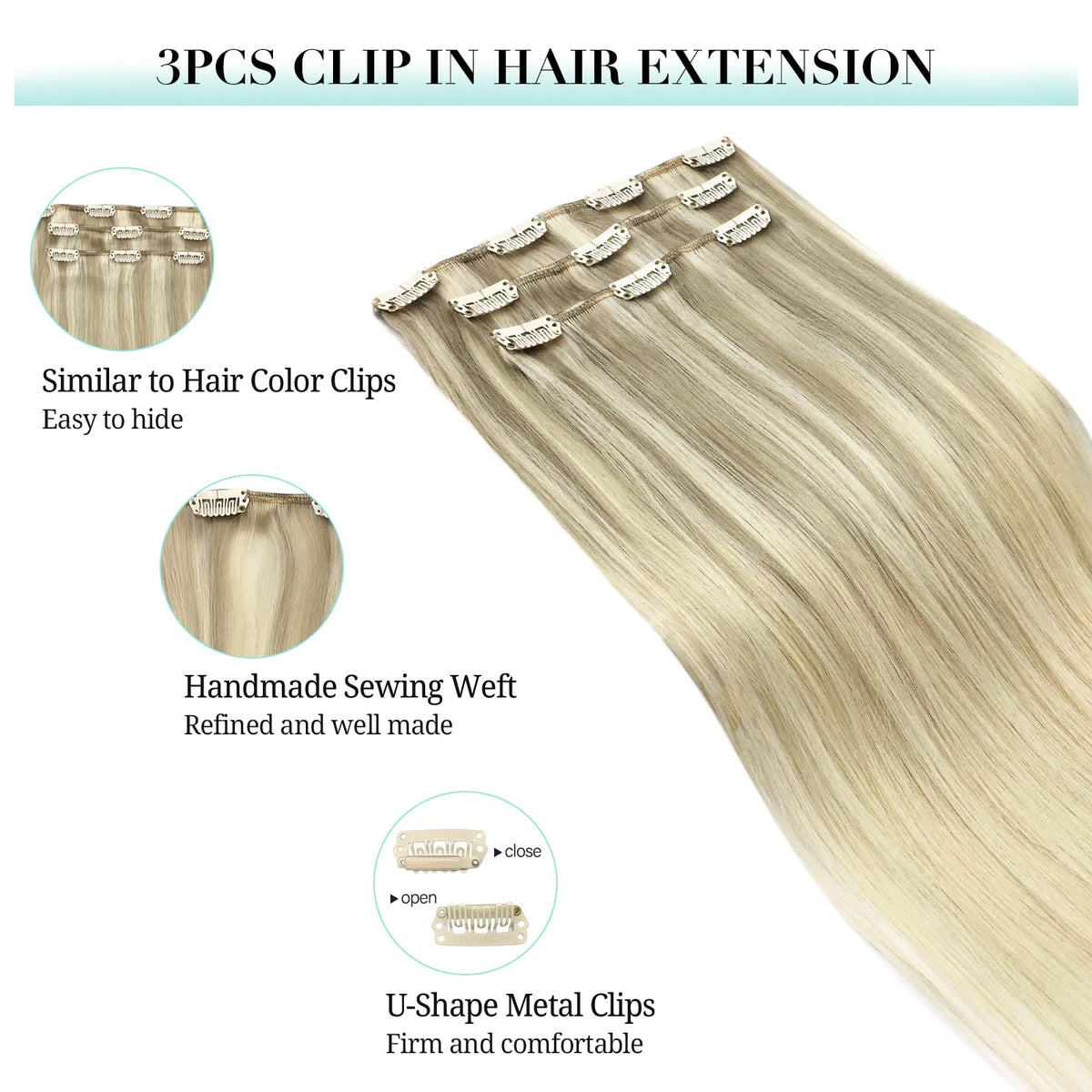 DOORES Clip in Hair Extensions 22 Inch packaging
