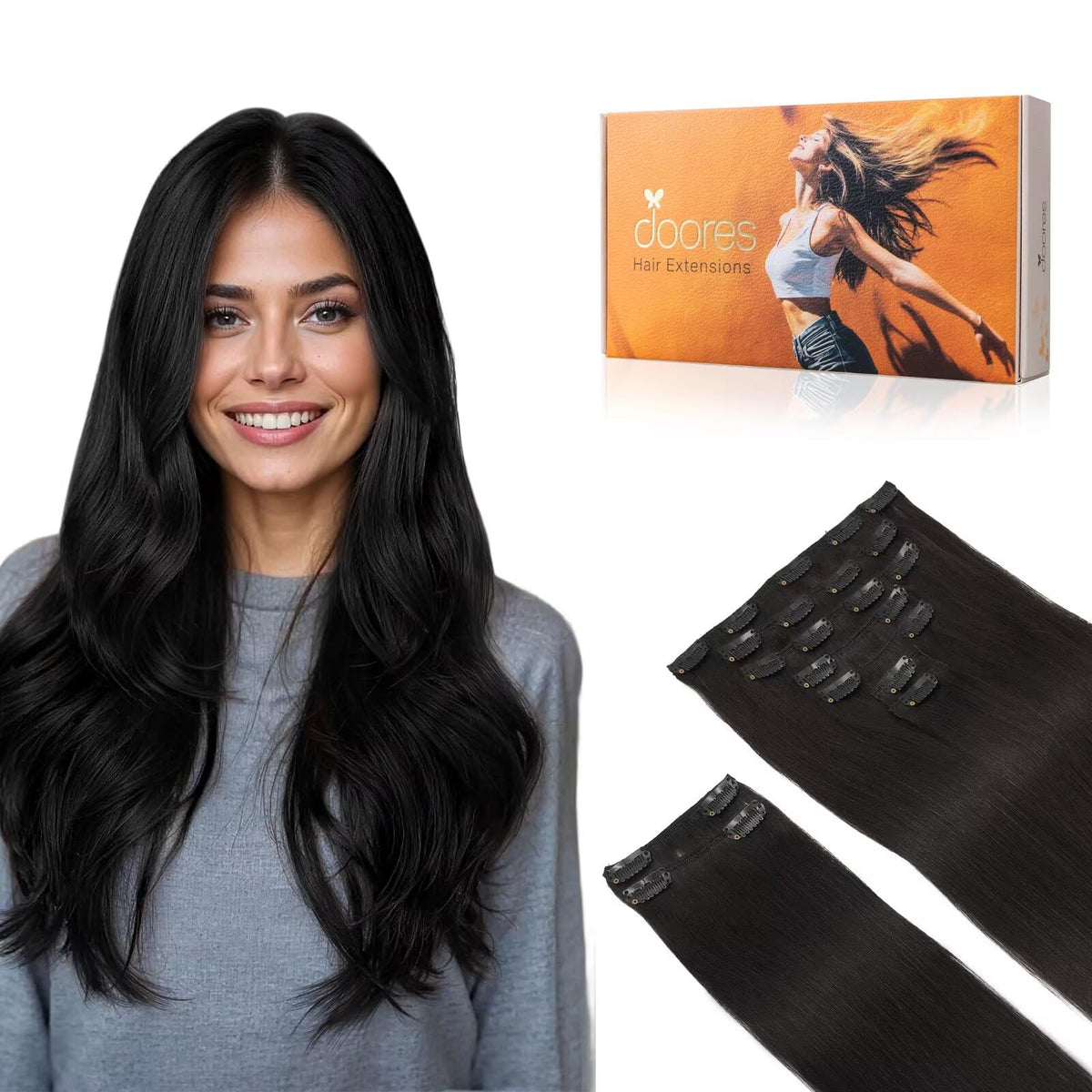 DOORES Clip in Hair Extensions 240g front view
