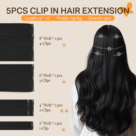 DOORES Clip-in Hair Extensions 5-piece set display