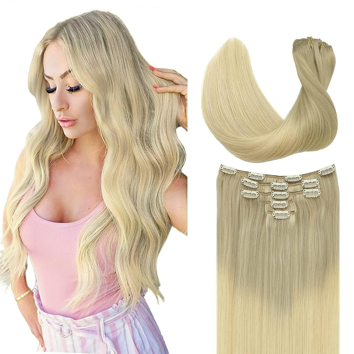 DOORES Clip in Hair Extensions 5-piece set front view