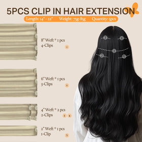 DOORES Clip-in Hair Extensions 5-piece set with clips