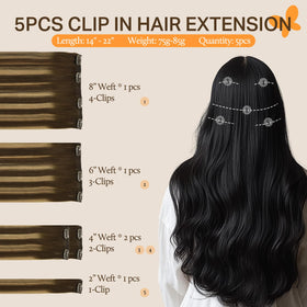 DOORES Clip in Hair Extensions 5 pieces laid out