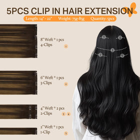 DOORES Clip-in Hair Extensions 5 pieces layout