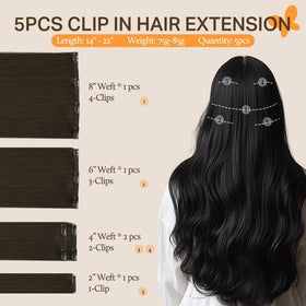 DOORES Clip-in Hair Extensions 5 pieces with various lengths