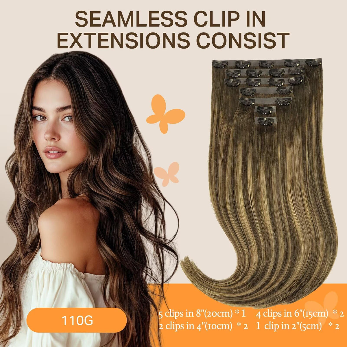 DOORES Clip in Hair Extensions 7 different width wefts