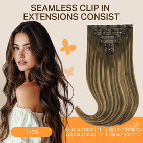 DOORES Clip in Hair Extensions 7 different width wefts
