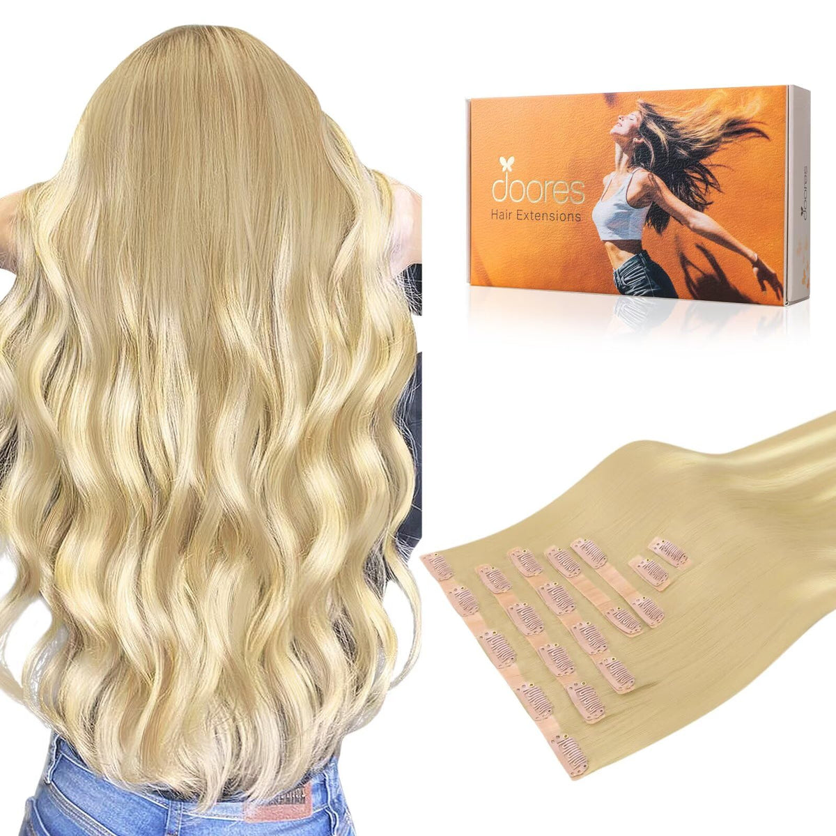 DOORES Clip in Hair Extensions 7 pcs set front view