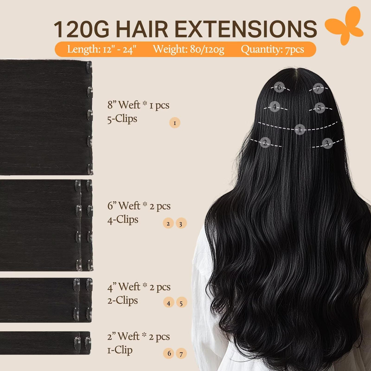 DOORES Clip in Hair Extensions 7-piece set display