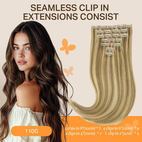 DOORES Clip in Hair Extensions 7 pieces laid out