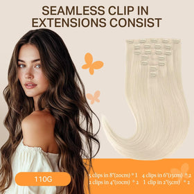 DOORES Clip in Hair Extensions 7 pieces laid out