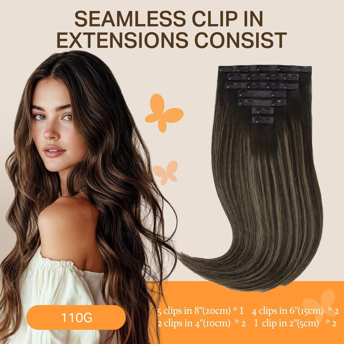 DOORES Clip in Hair Extensions 7 pieces layout