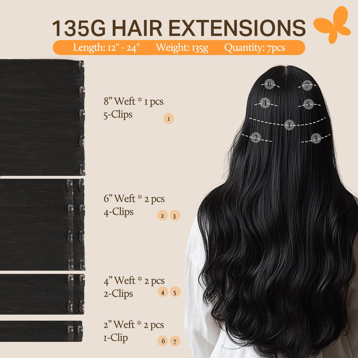 DOORES Clip in Hair Extensions 7 pieces with clips