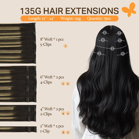 DOORES Clip in Hair Extensions 7 pieces with clips