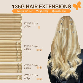DOORES Clip in Hair Extensions 7 pieces with clips display