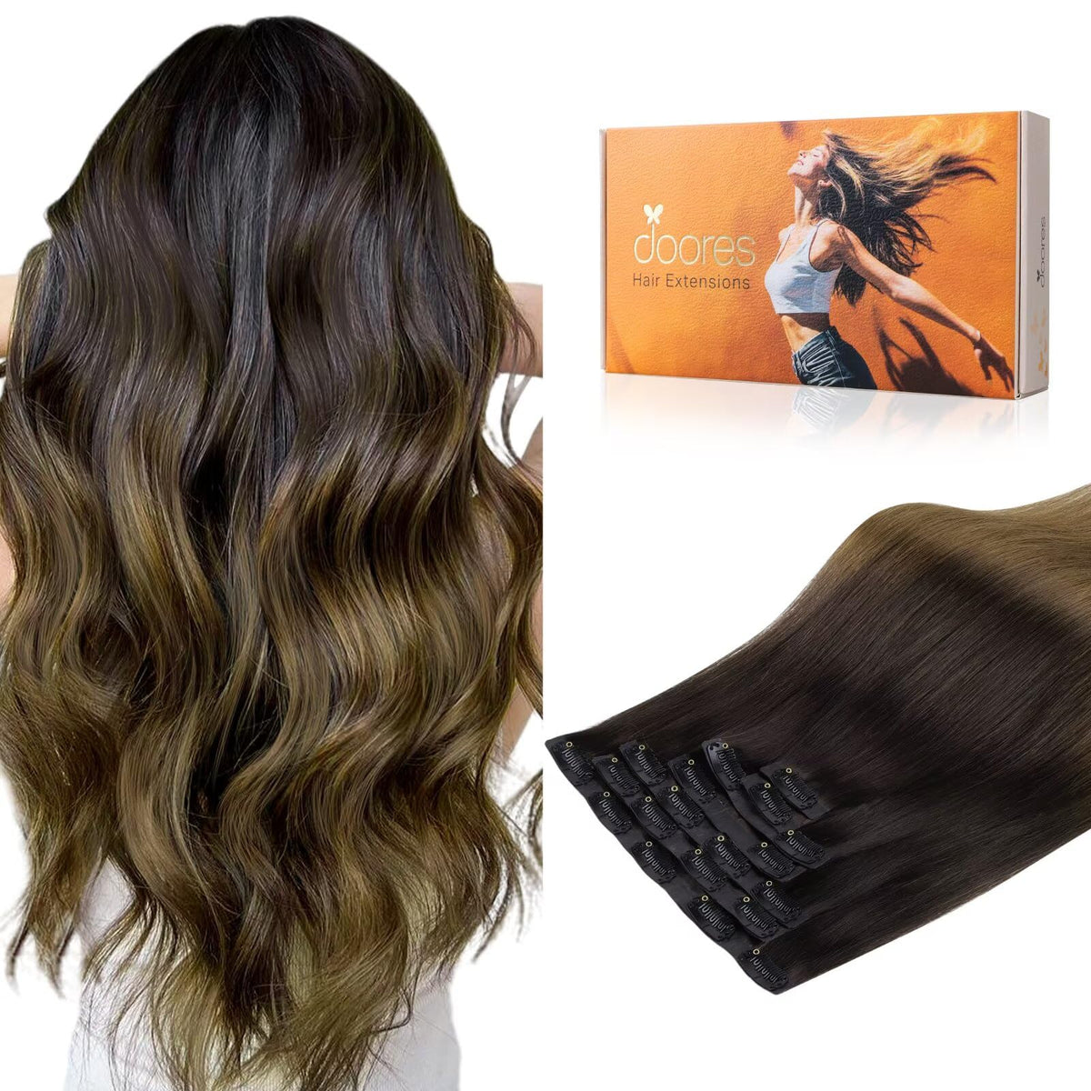 DOORES Clip in Hair Extensions 7pcs front view