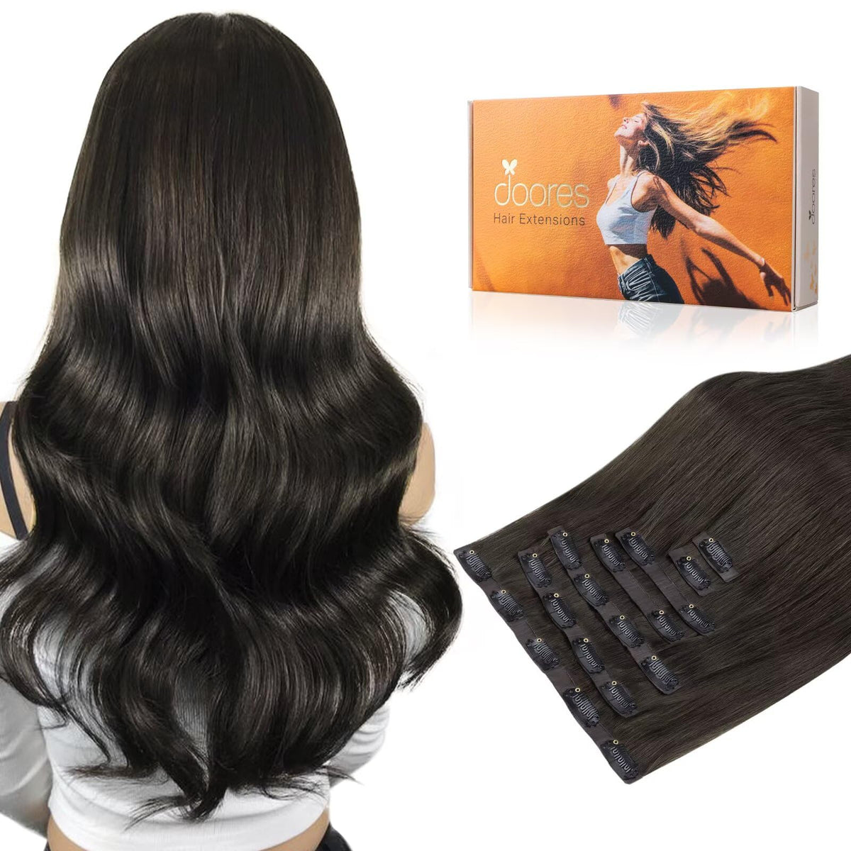 DOORES Clip in Hair Extensions 7pcs pack front view