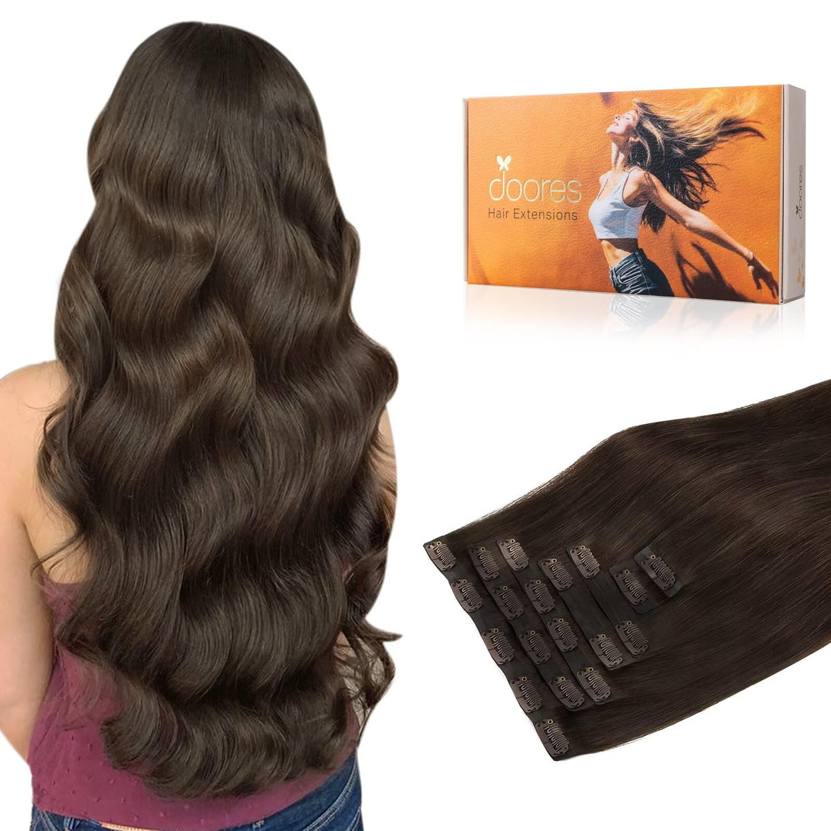DOORES Clip in Hair Extensions 7pcs pack front view