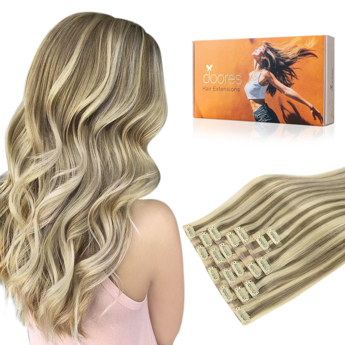 DOORES Clip in Hair Extensions 7pcs pack front view