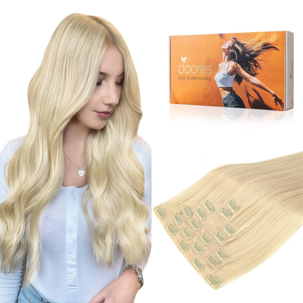 DOORES Clip in Hair Extensions 7pcs set with various lengths