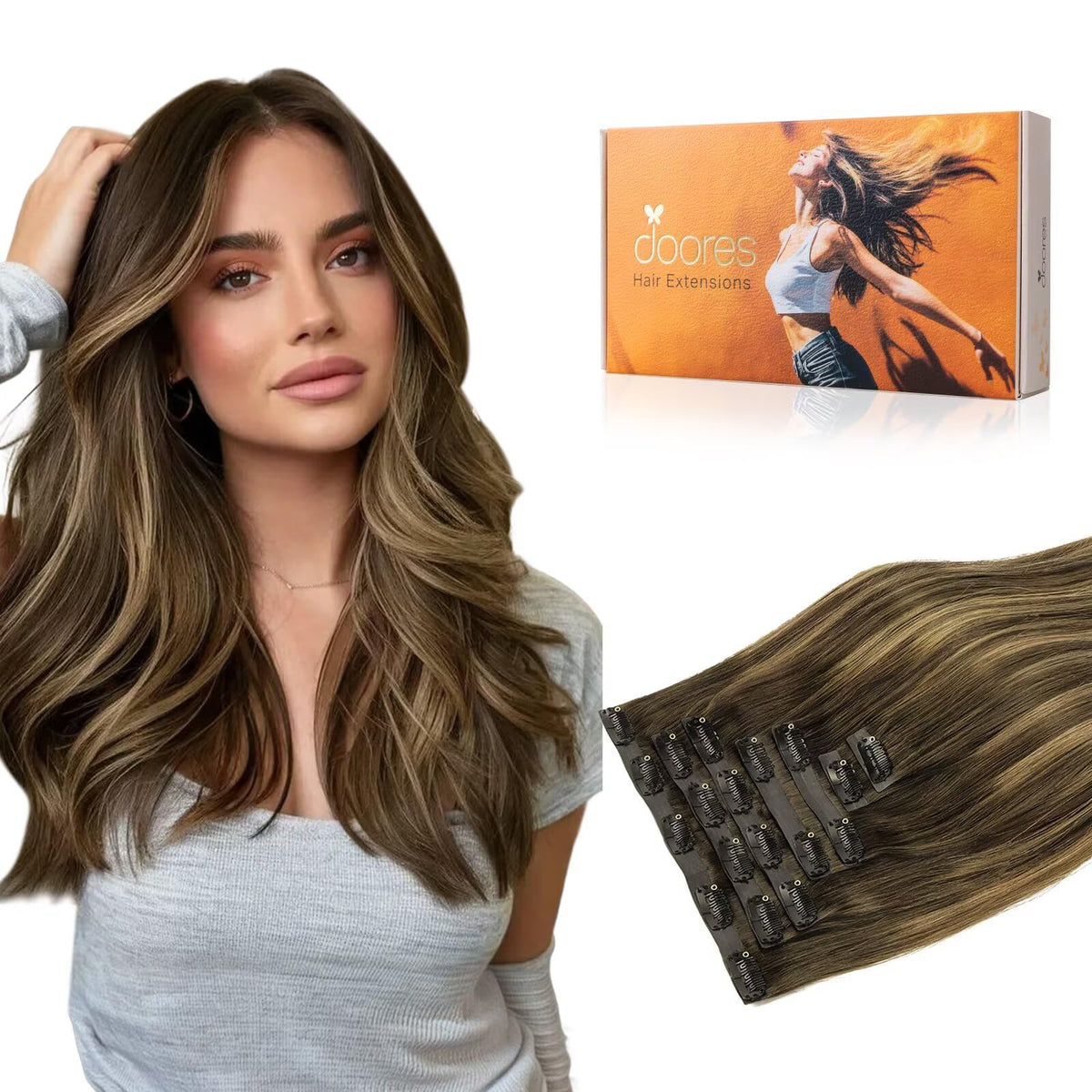 DOORES Clip in Hair Extensions 7pcs set with various lengths