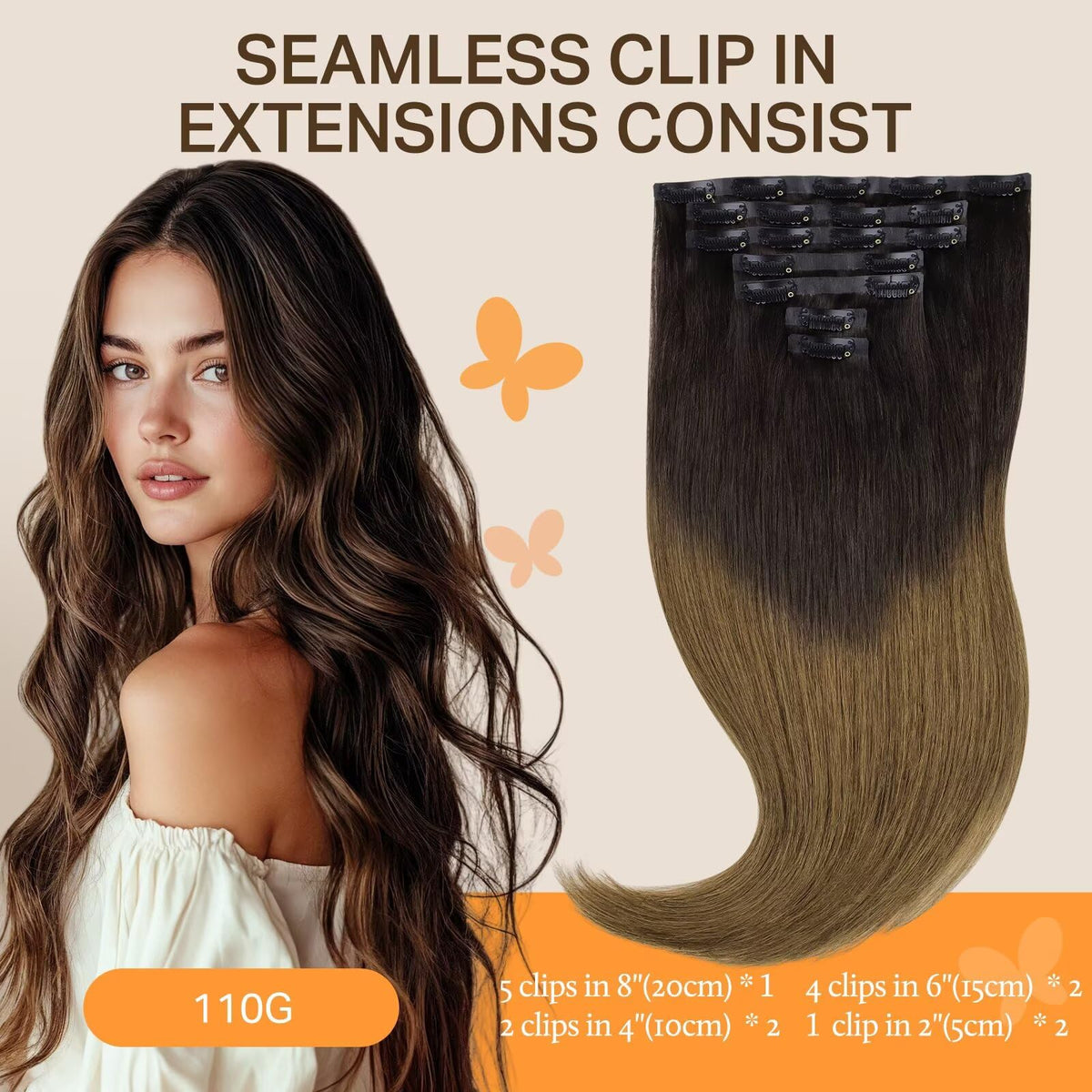DOORES Clip in Hair Extensions 8 inch piece