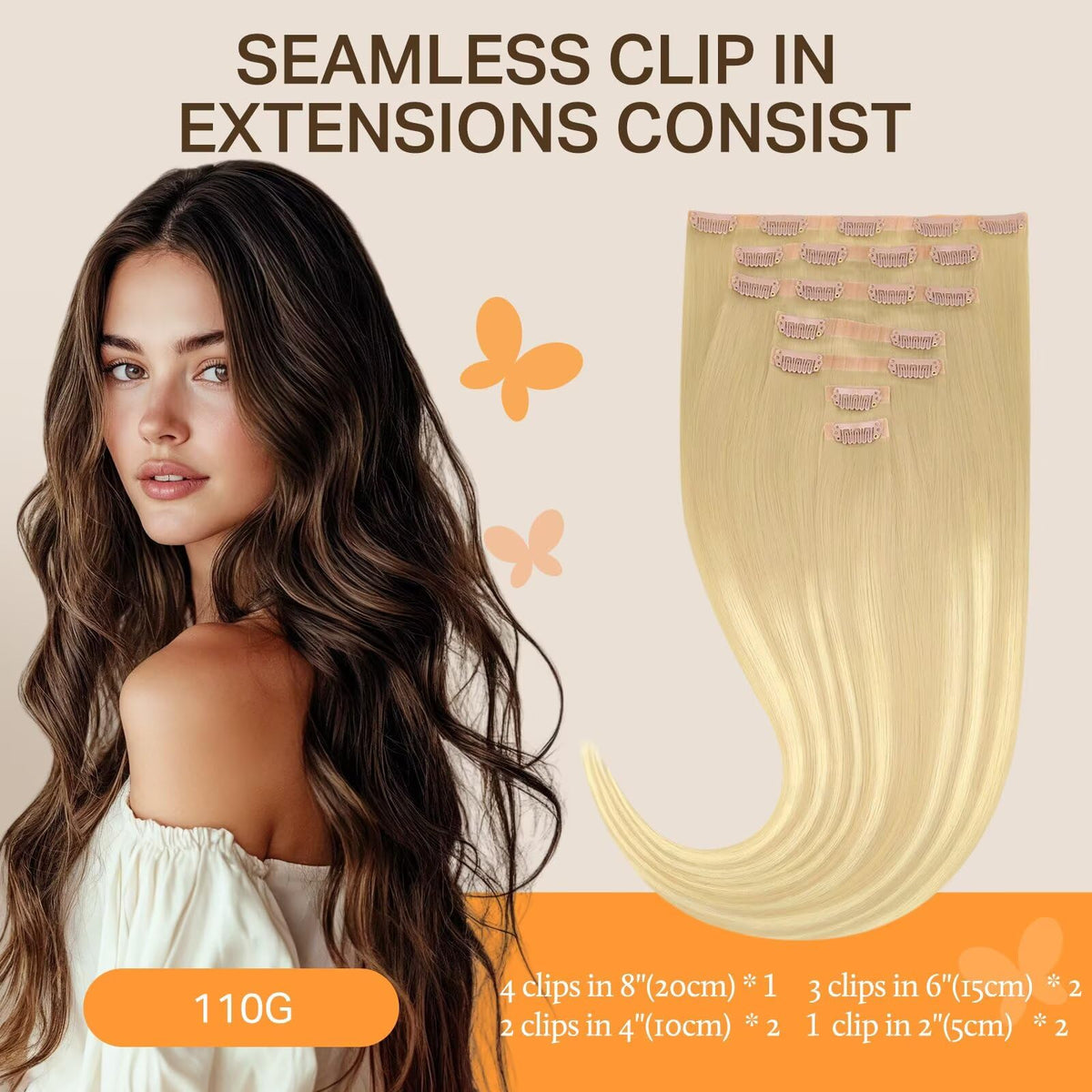 DOORES Clip in Hair Extensions 8 inch piece close-up