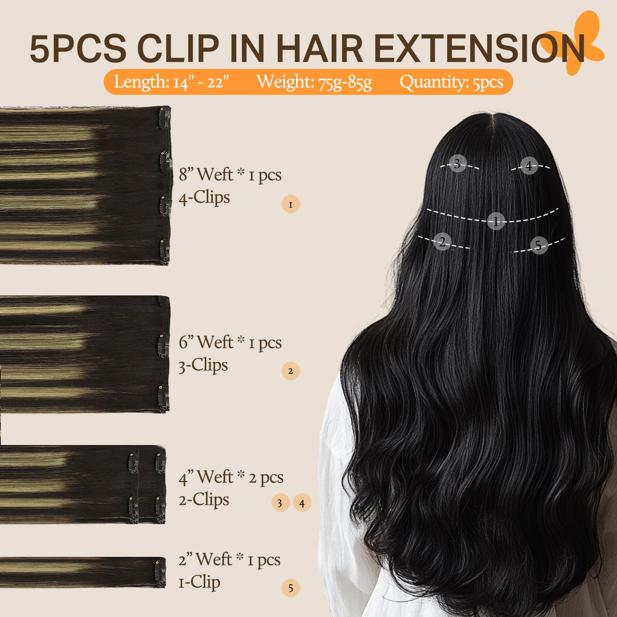 DOORES Clip in Hair Extensions 8 inch piece close-up
