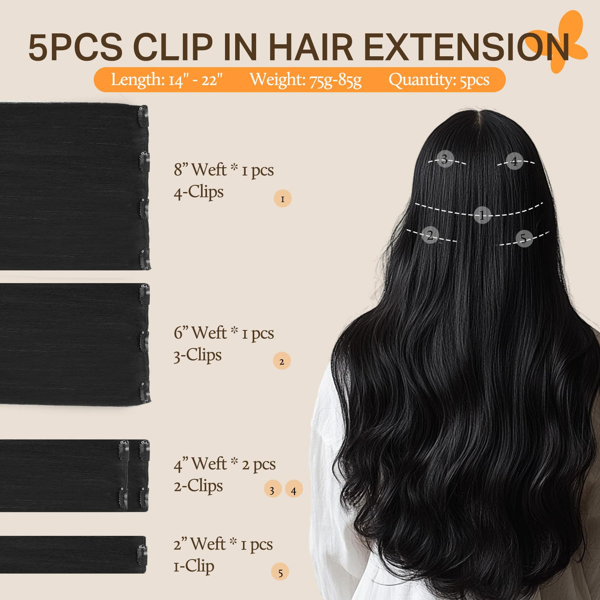 DOORES Clip-in Hair Extensions 8 inch piece close-up