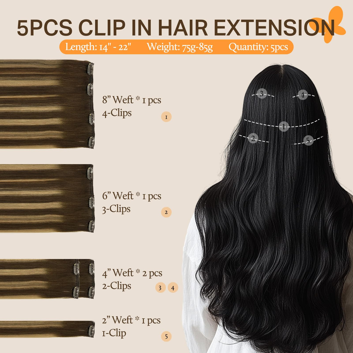 DOORES Clip-in Hair Extensions 8 inch piece close-up