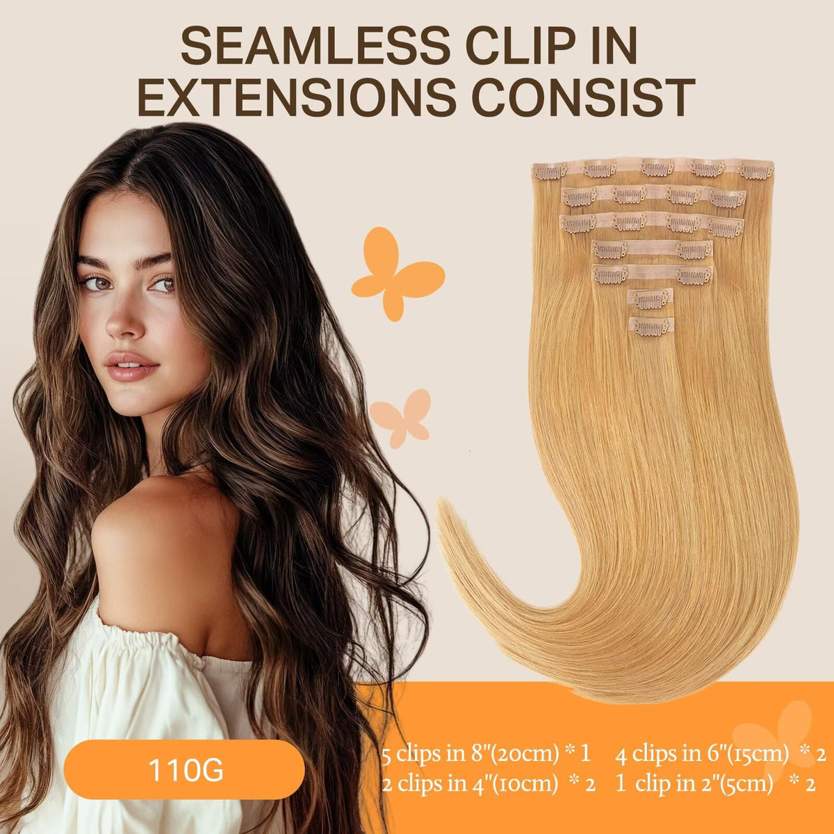DOORES Clip in Hair Extensions 8 inch piece close-up