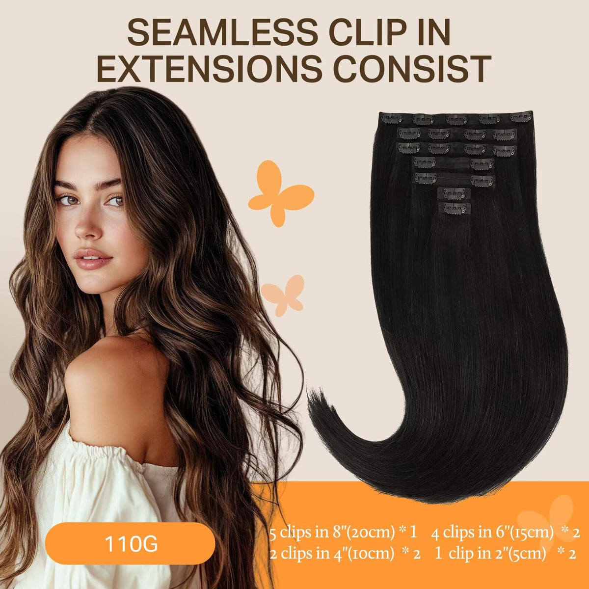 DOORES Clip in Hair Extensions 8" piece close-up