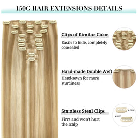 DOORES Clip in Hair Extensions 9 pieces display