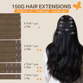 DOORES Clip-in Hair Extensions 9 pieces with clips