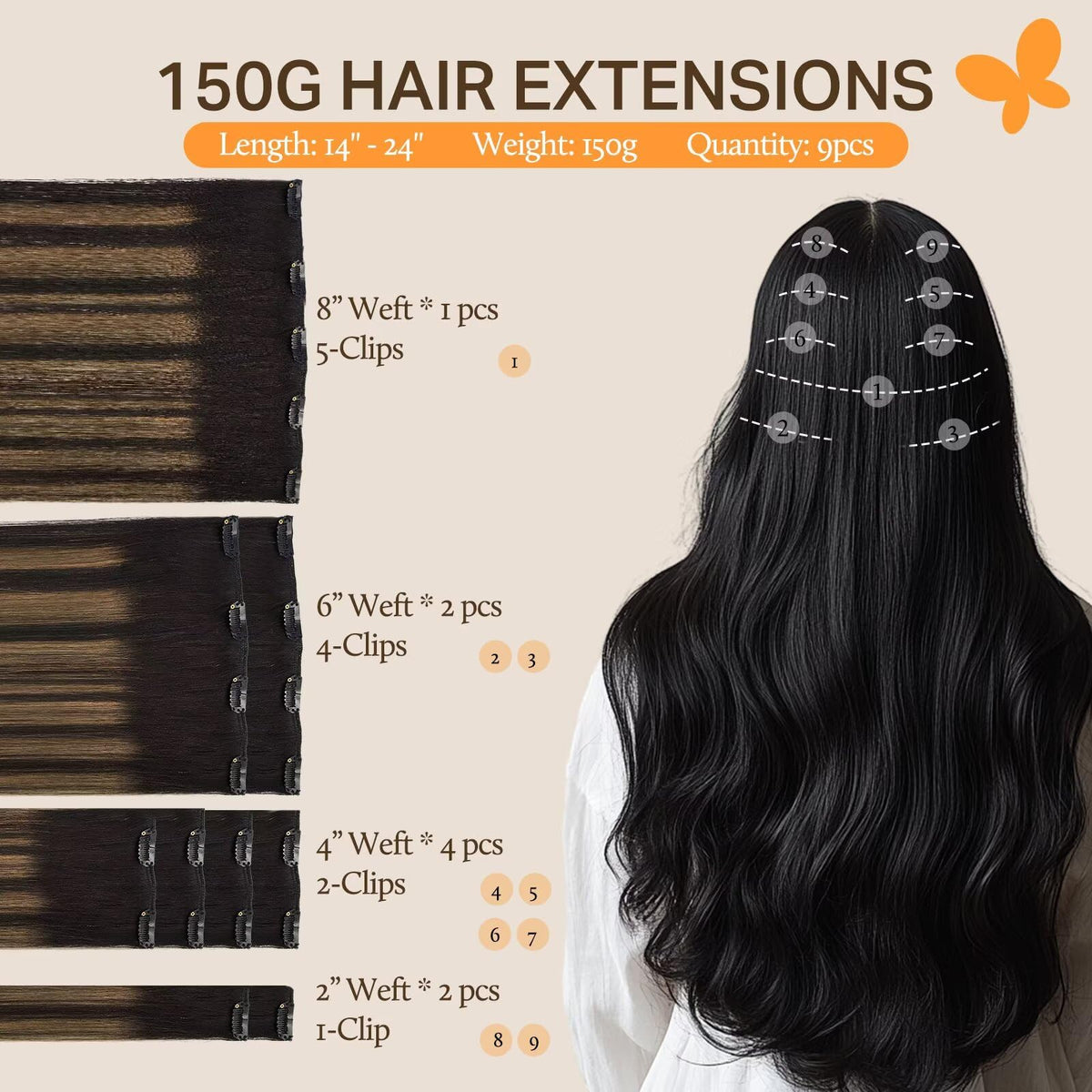 DOORES Clip in Hair Extensions 9 pieces with clips