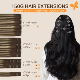 DOORES Clip in Hair Extensions 9 pieces with clips