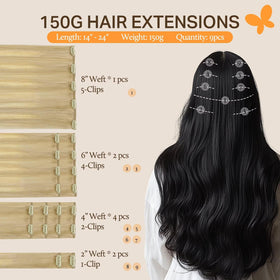 DOORES Clip in Hair Extensions 9 pieces with clips