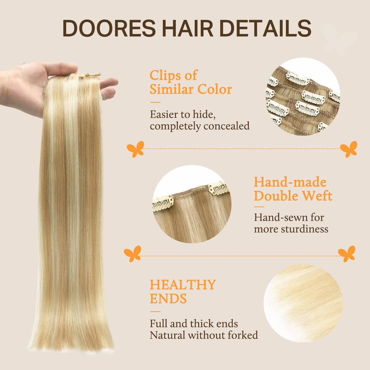 DOORES Clip-in Hair Extensions close-up of texture