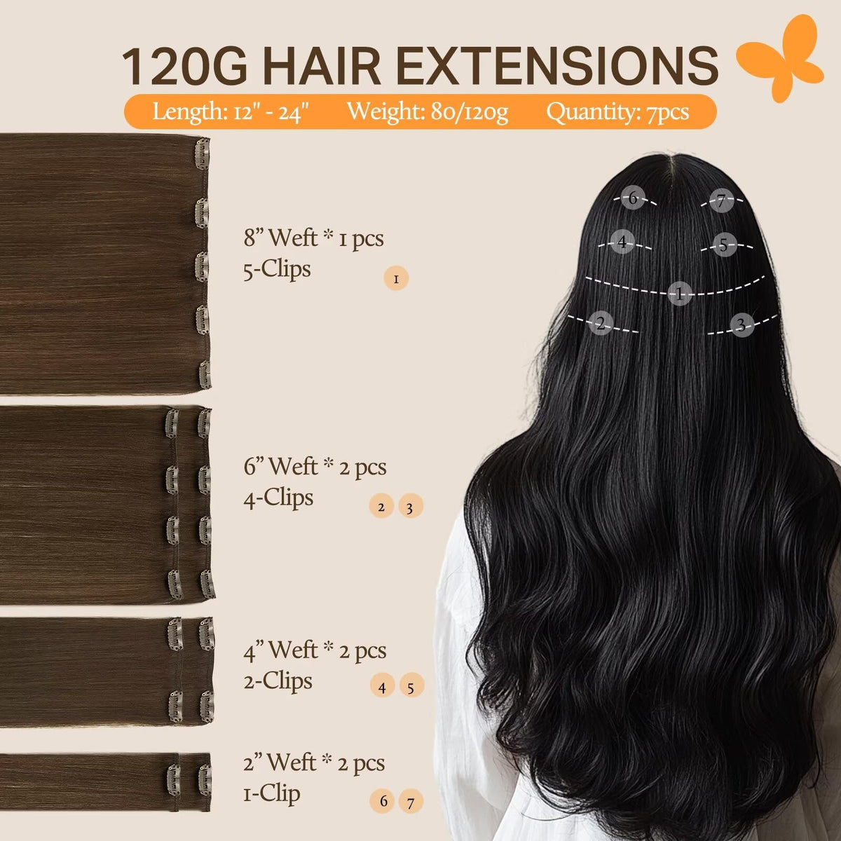DOORES Clip in Hair Extensions close-up of U-shaped metal clips