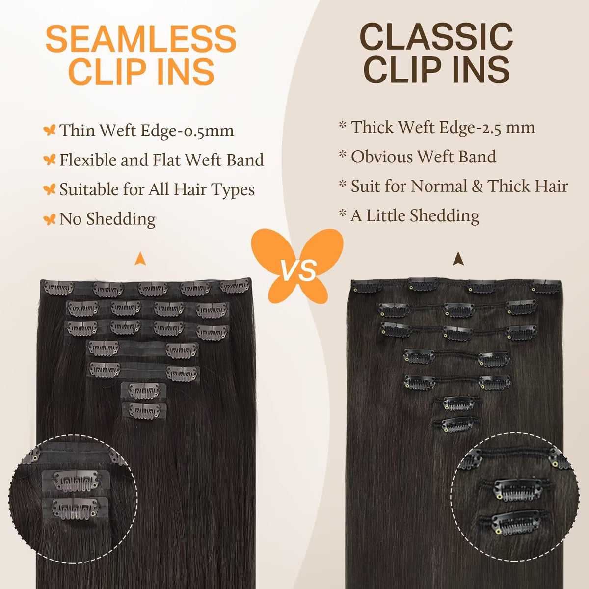 DOORES Clip in Hair Extensions colour options