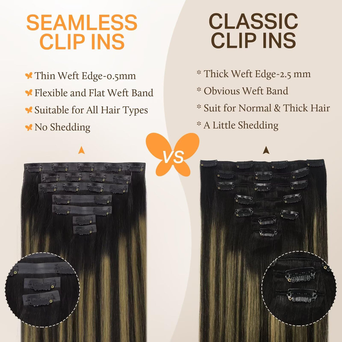 DOORES Clip in Hair Extensions colour options display
