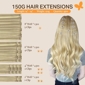 DOORES Clip-in Hair Extensions displayed in different colours